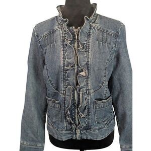 Christiana Zinn Coquette Y2K Western Ruffle Denim Jacket Blue Petite Large